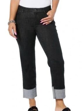 Democracy Ab Solution High Rise Boyfriend Jeans Reverse Fixed Cuff Cropped Sz 12
